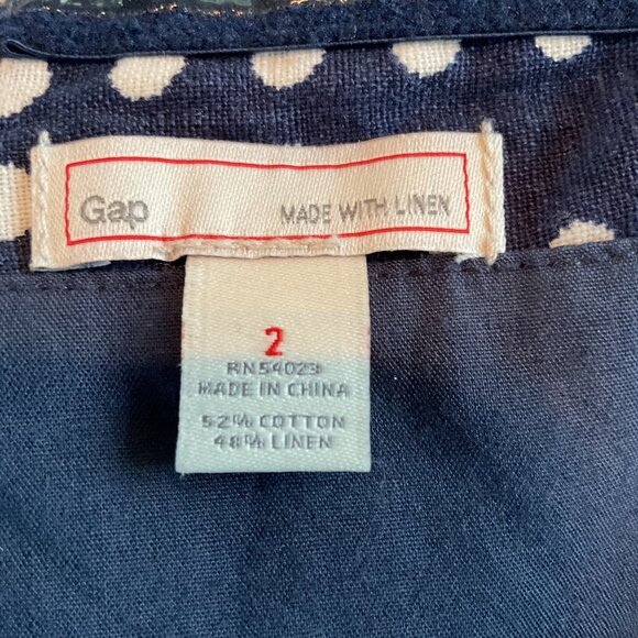 Gap Strapless Navy & White Polka Dot Dress Size 2 Cotton & Linen Blend Knee Leng - Picture 4 of 8